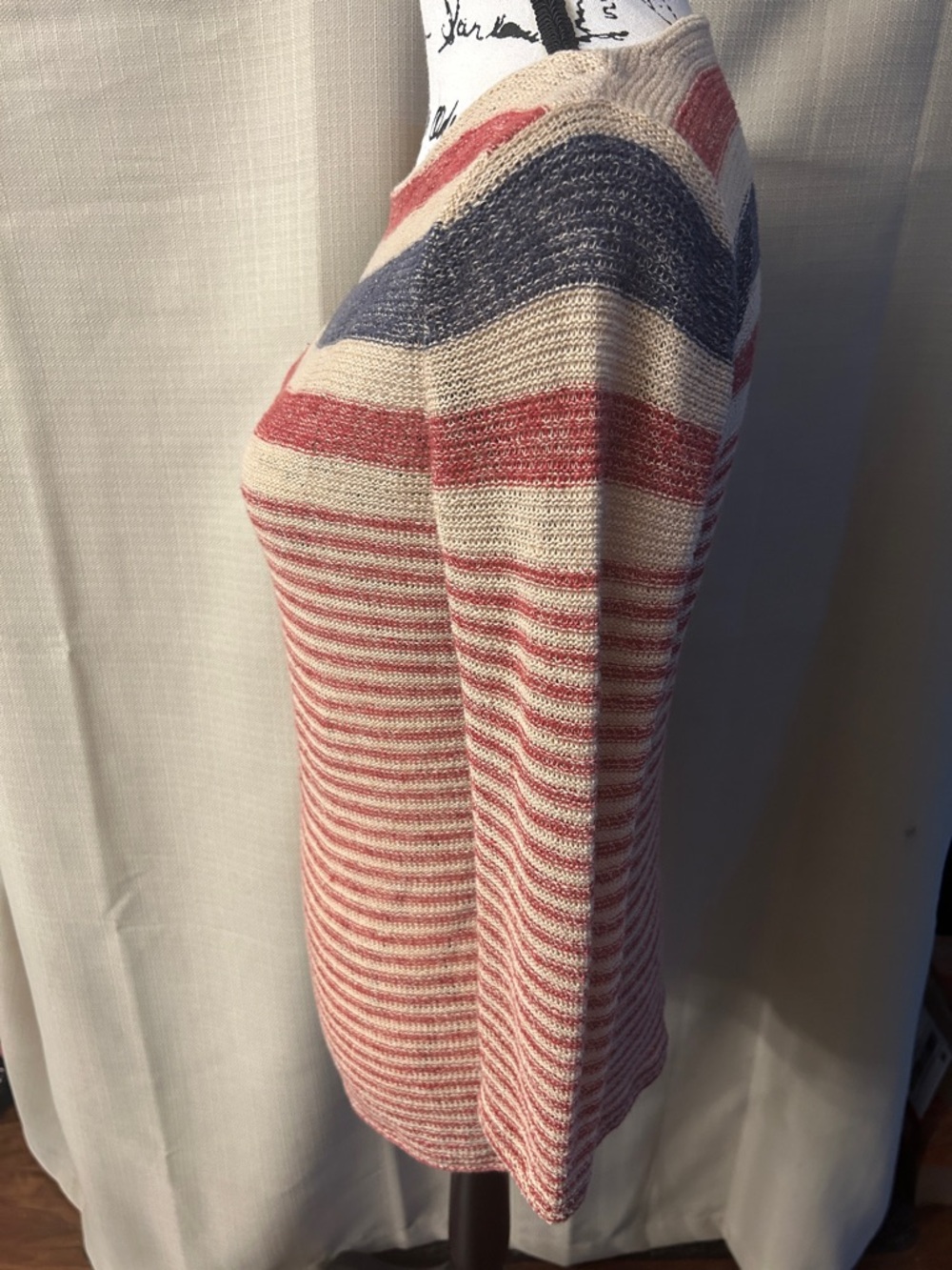 Ralph Lauren vintage Red Blue Tan USA Womens Linen Blend Knit Top - Picture 4 of 6